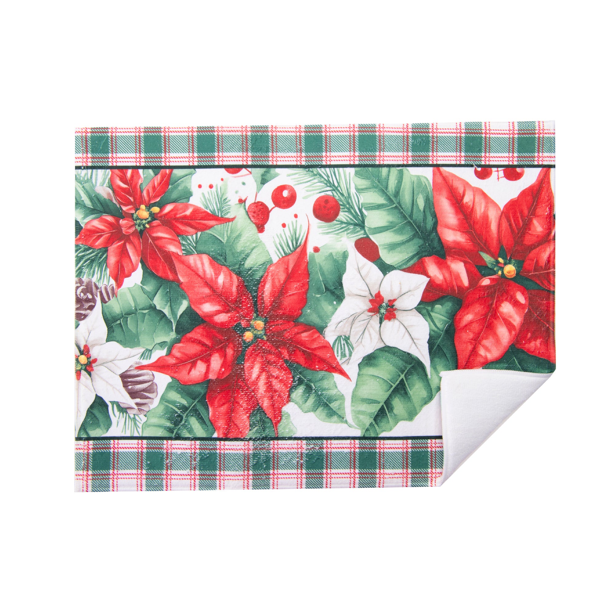 Microfiber Drying Mat Blooming Poinsettia, Christmas, Kitchen Towel, Holiday Decor- Set of 2