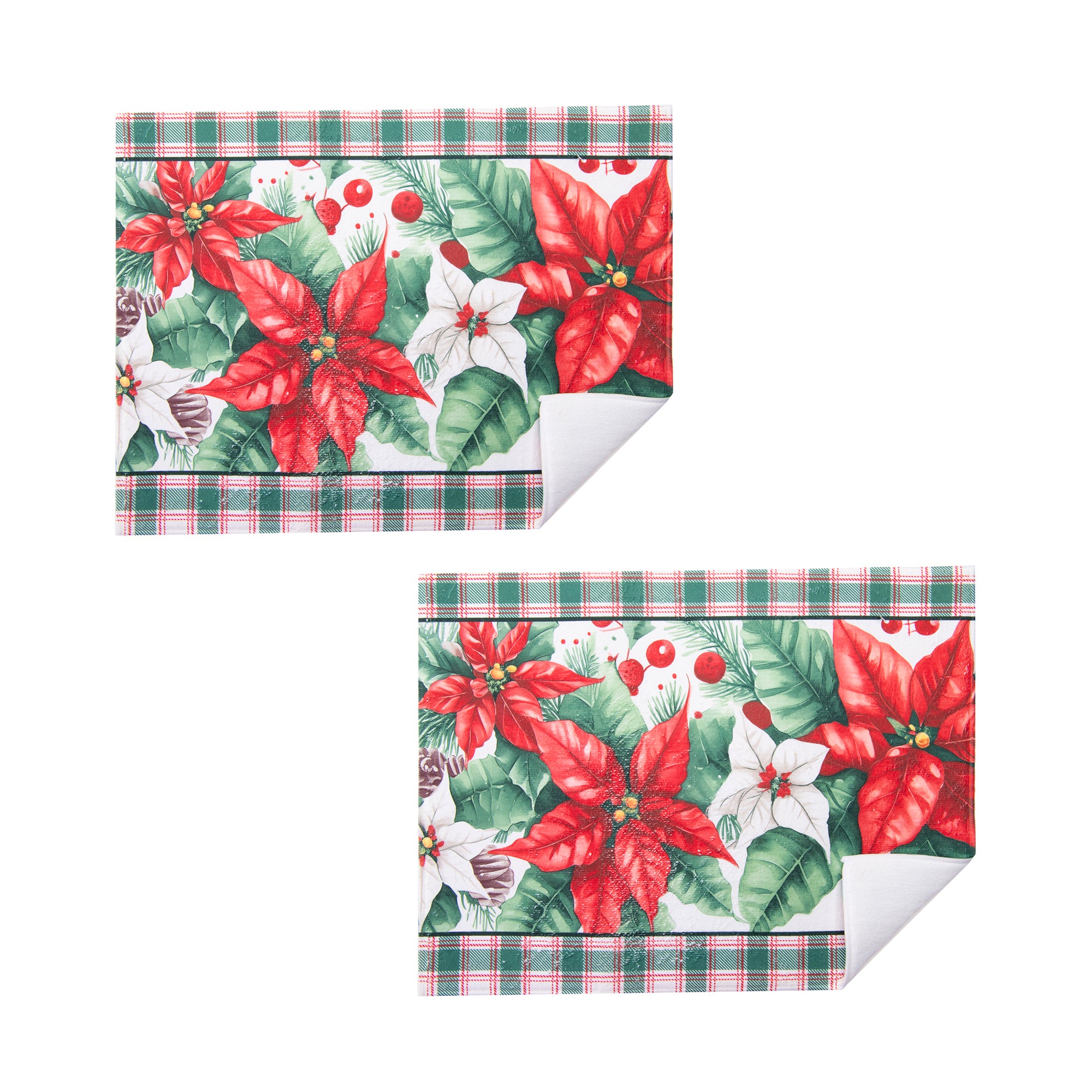 Microfiber Drying Mat Blooming Poinsettia, Christmas, Kitchen Towel, Holiday Decor- Set of 2