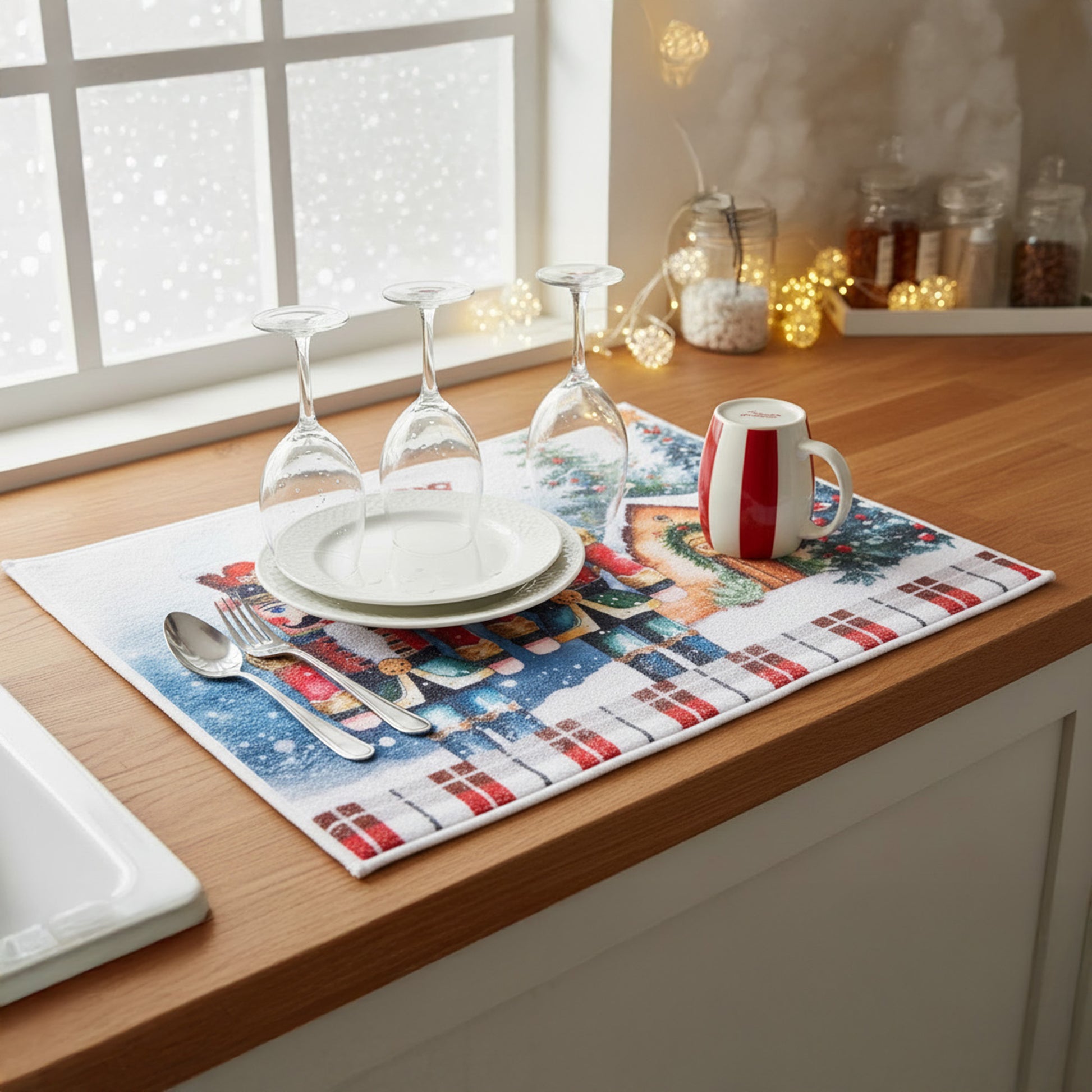 Microfiber Drying Mat Nutcracker Twin, Christmas, Kitchen Towel, Holiday Decor- Set of 2