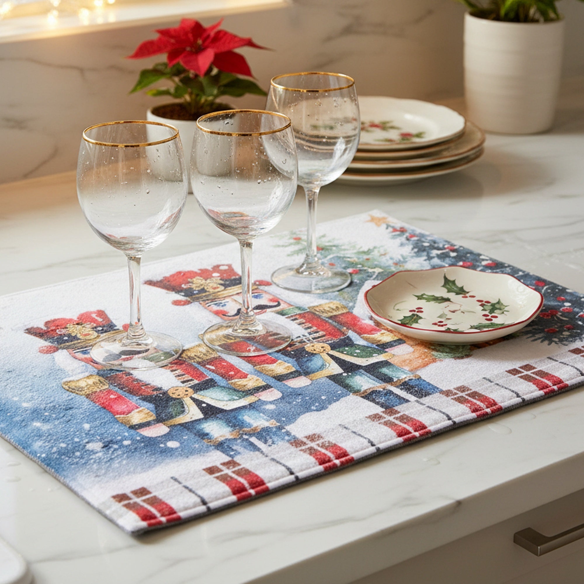 Microfiber Drying Mat Nutcracker Twin, Christmas, Kitchen Towel, Holiday Decor- Set of 2