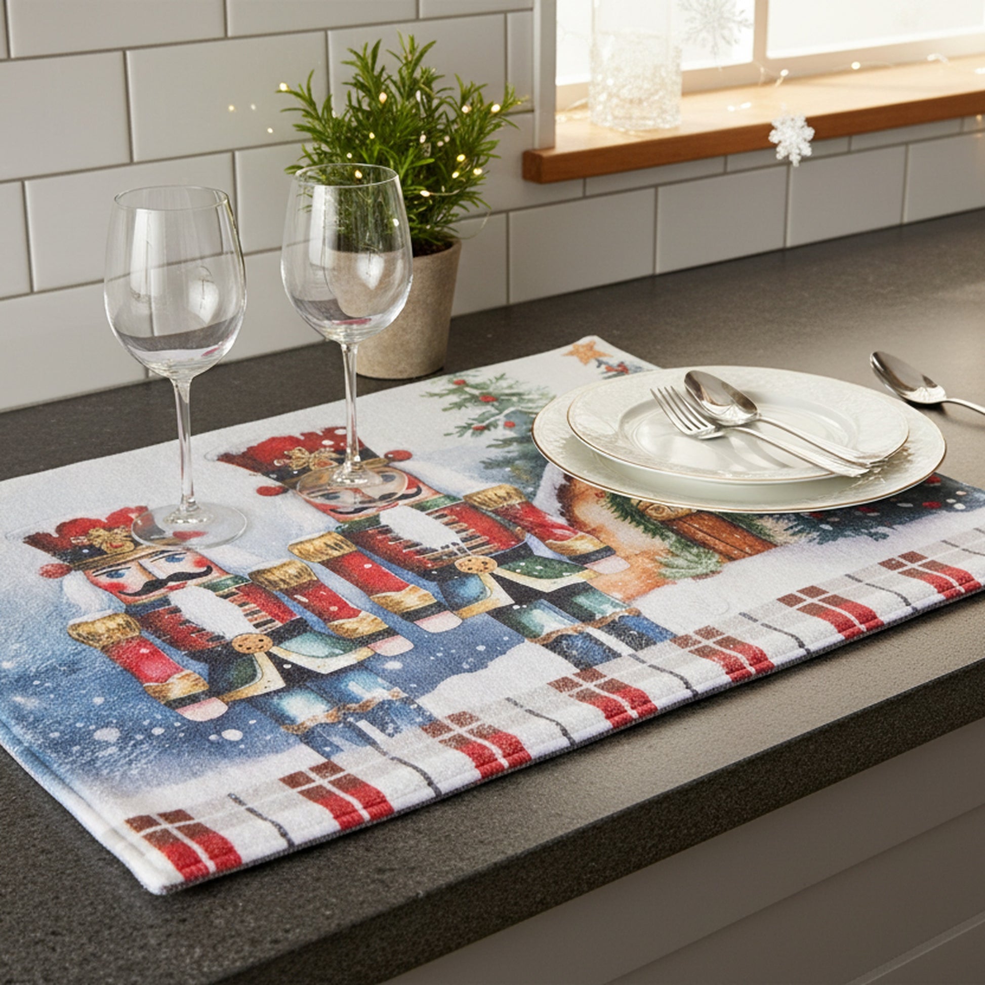 Microfiber Drying Mat Nutcracker Twin, Christmas, Kitchen Towel, Holiday Decor- Set of 2