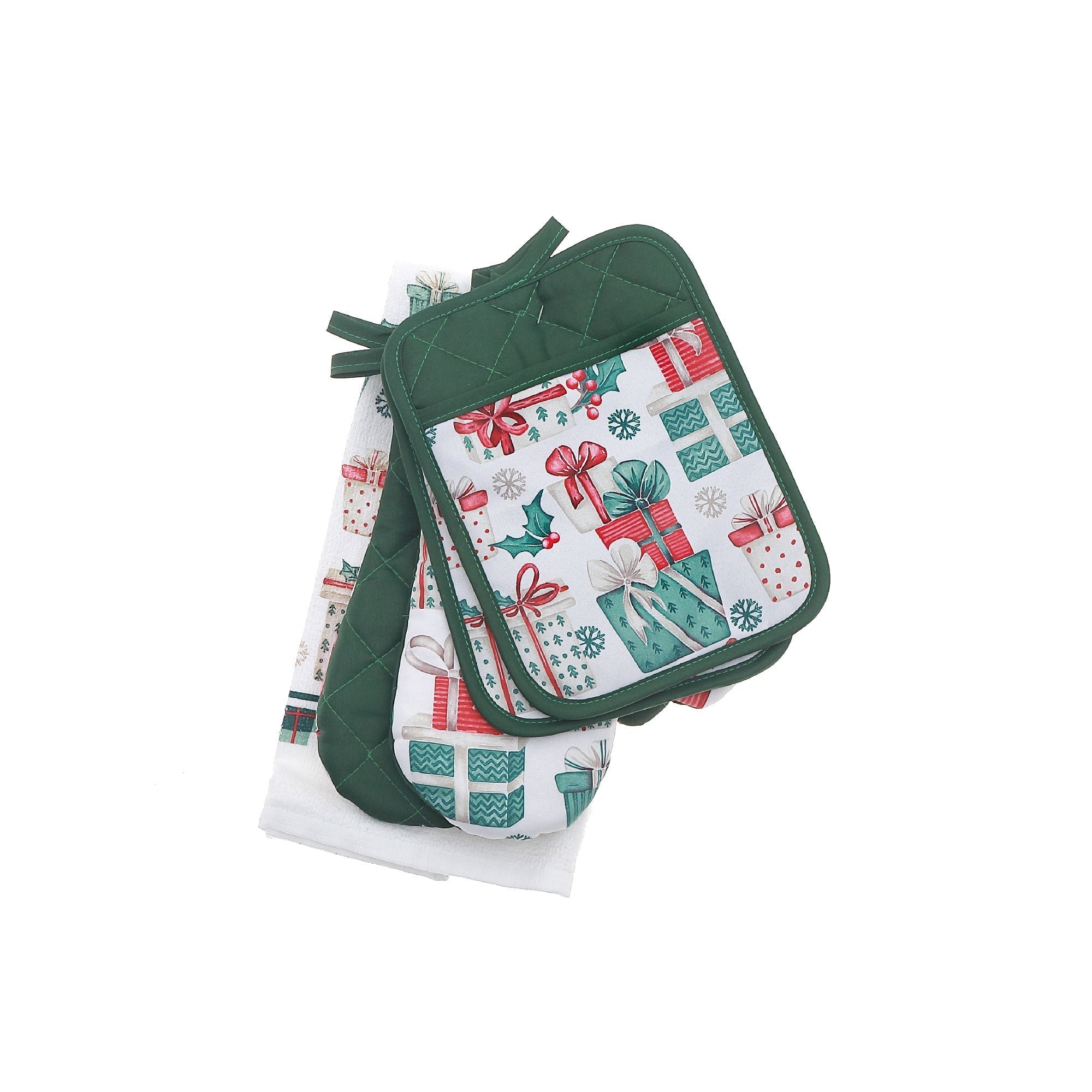 5-Piece Kitchen Set Presents – Christmas Kitchen Linens, Holiday Cooking & Baking Accessory, Festive Table Decor