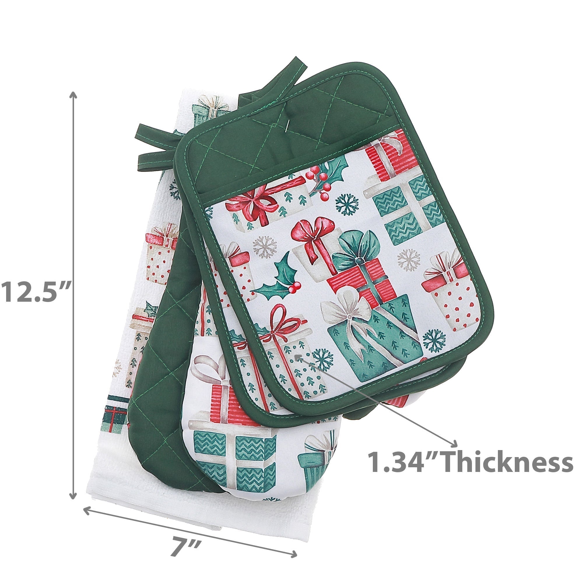 5-Piece Kitchen Set Presents – Christmas Kitchen Linens, Holiday Cooking & Baking Accessory, Festive Table Decor