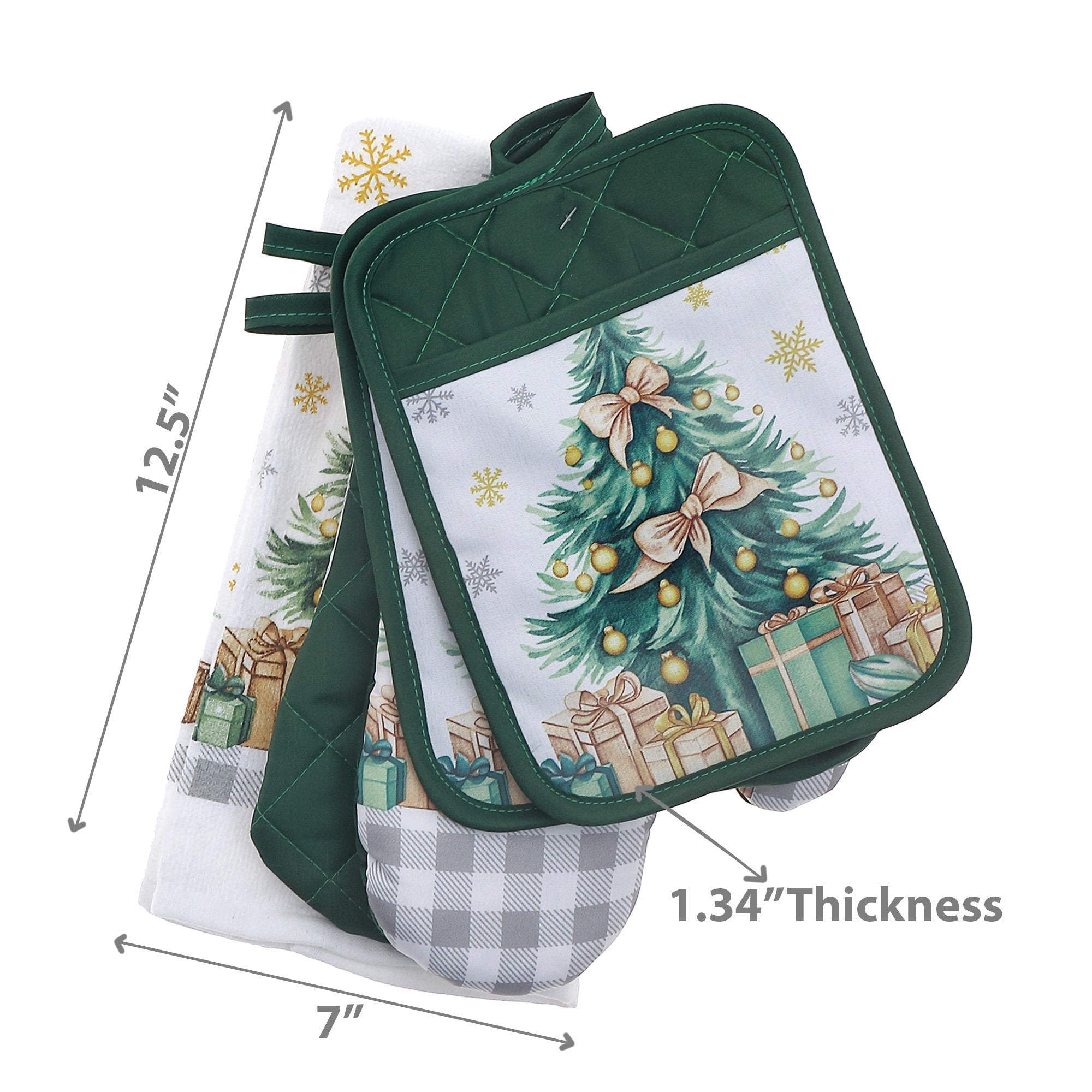 5-Piece Kitchen Set Christmas Tree – Christmas Kitchen Linens, Holiday Cooking & Baking Accessory, Festive Table Decor