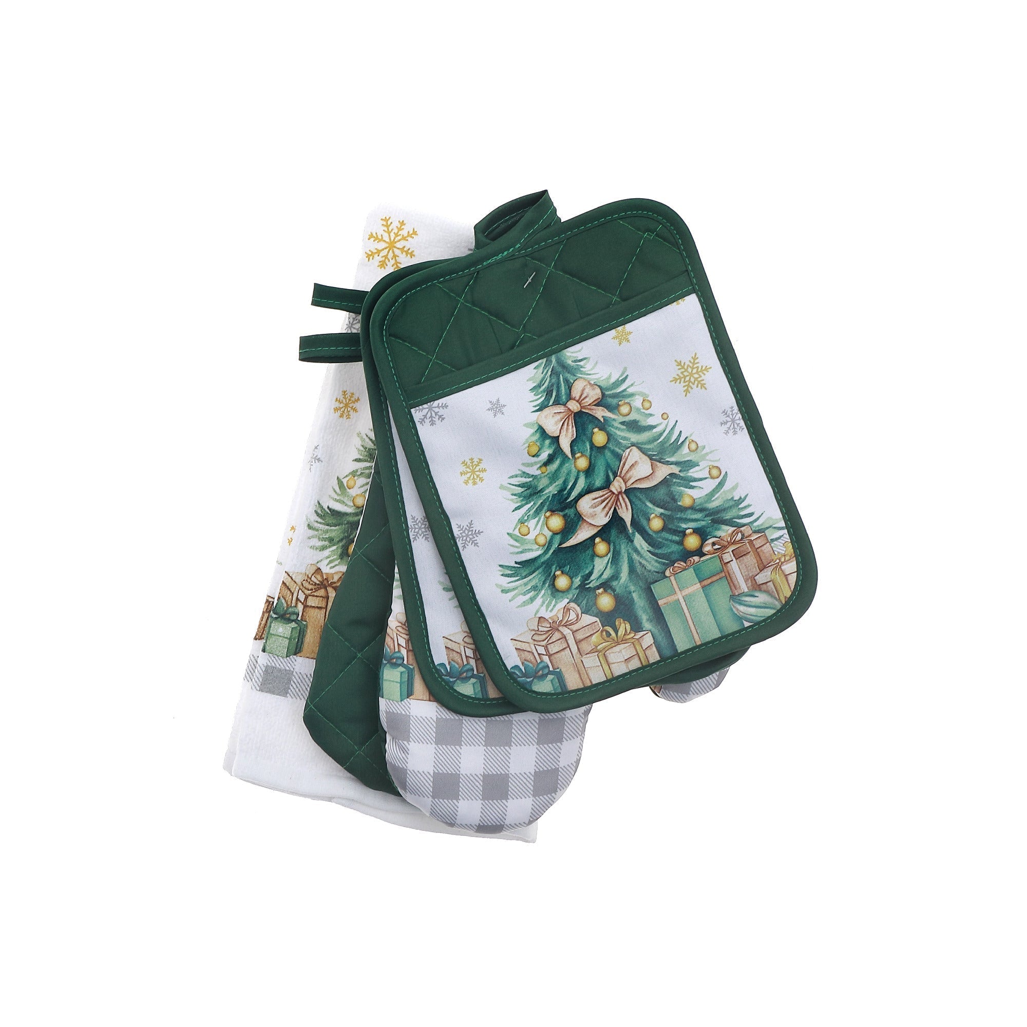 5-Piece Kitchen Set Christmas Tree – Christmas Kitchen Linens, Holiday Cooking & Baking Accessory, Festive Table Decor