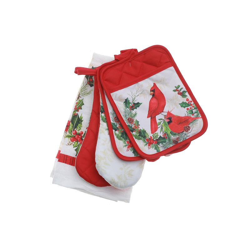 5 Pc Kitchen Set (Cardinals Perched On Wreath)