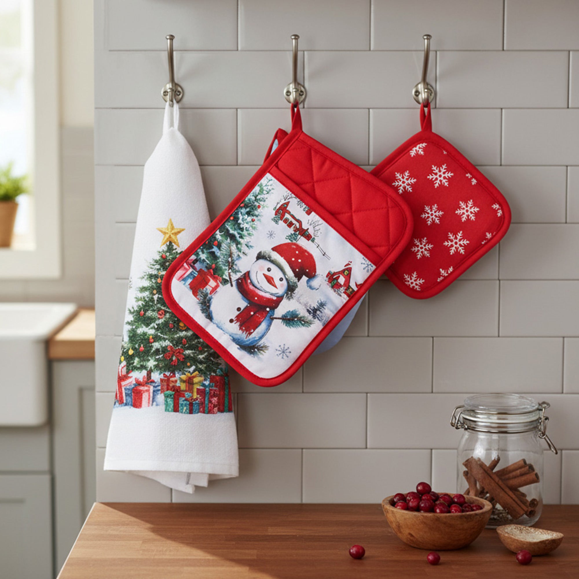 5 Piece Kitchen Set Snowman with Tree, Christmas, Holiday Decor