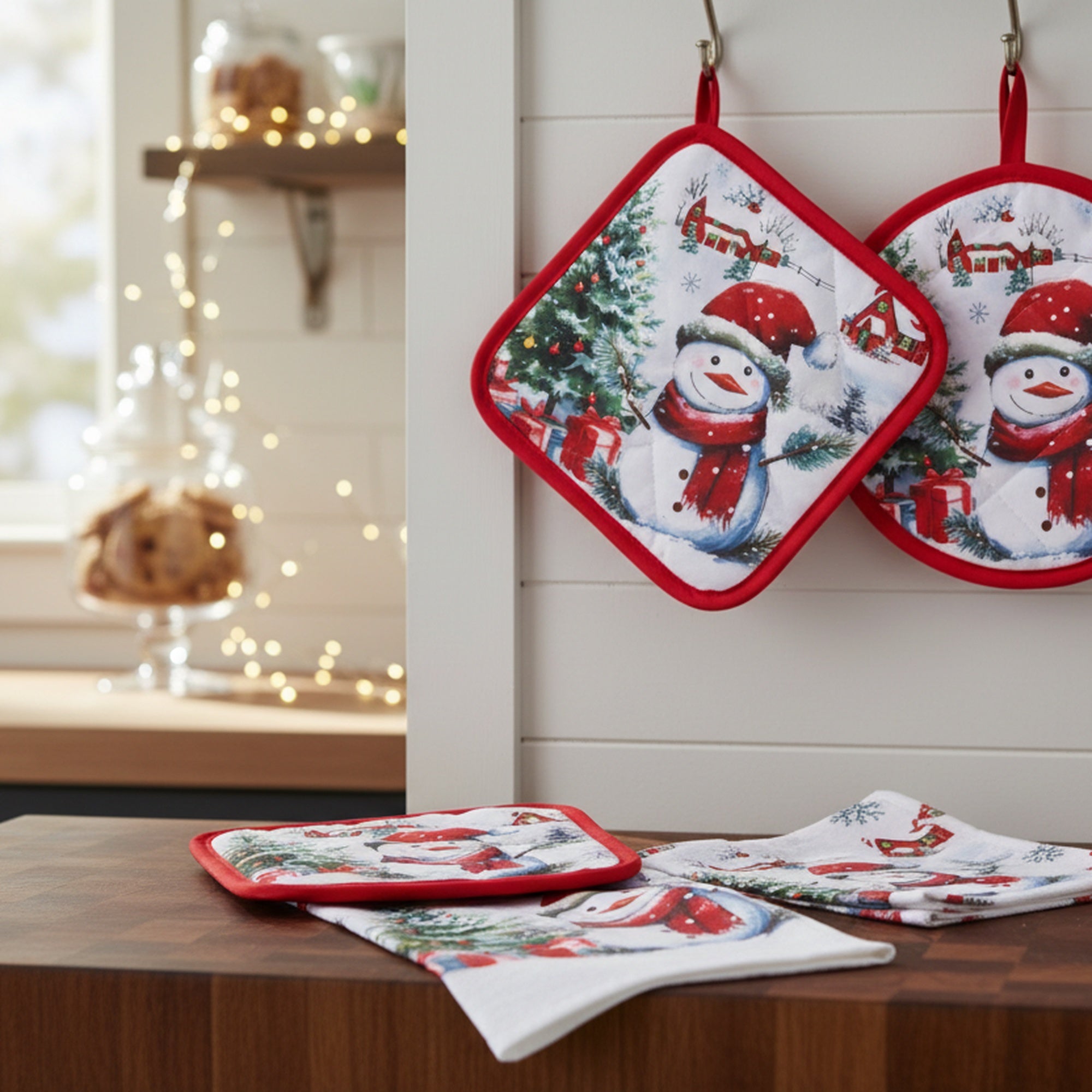 5 Piece Kitchen Set Snowman with Tree, Christmas, Holiday Decor