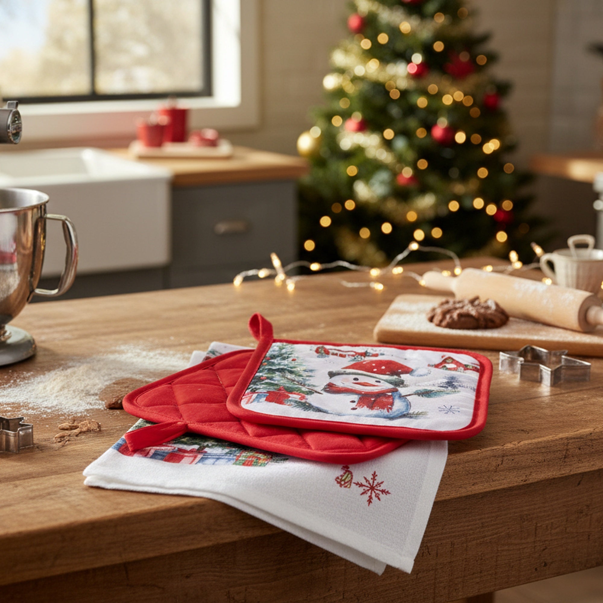 5 Piece Kitchen Set Snowman with Tree, Christmas, Holiday Decor