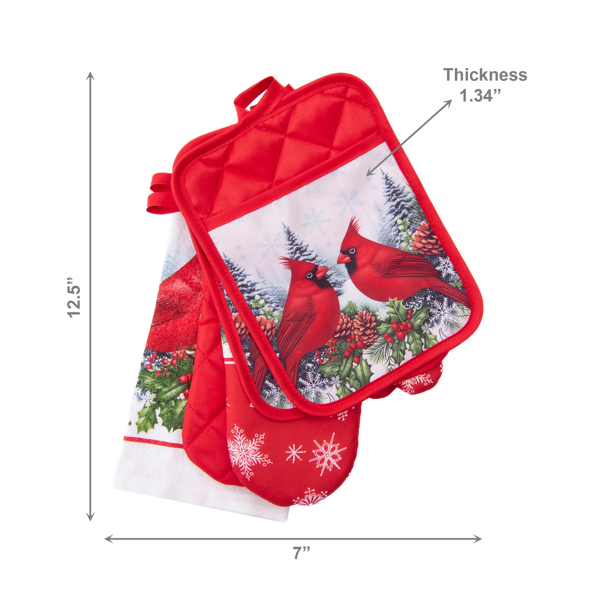 5 Piece Kitchen Set Double Cardinal, Christmas, Holiday Decor