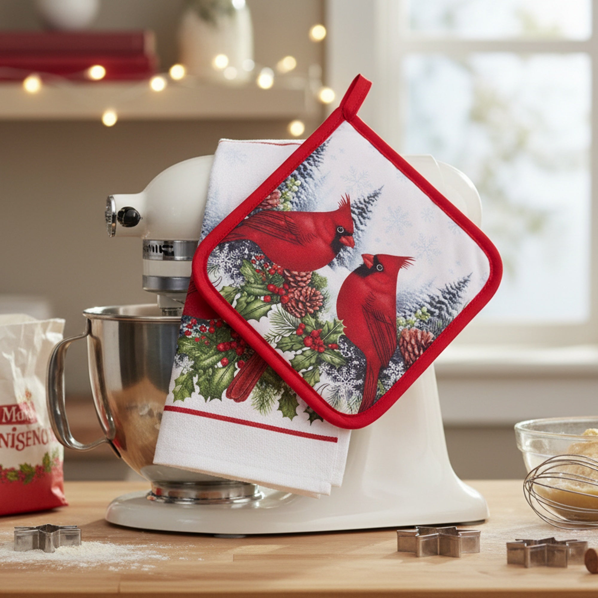 5 Piece Kitchen Set Double Cardinal, Christmas, Holiday Decor