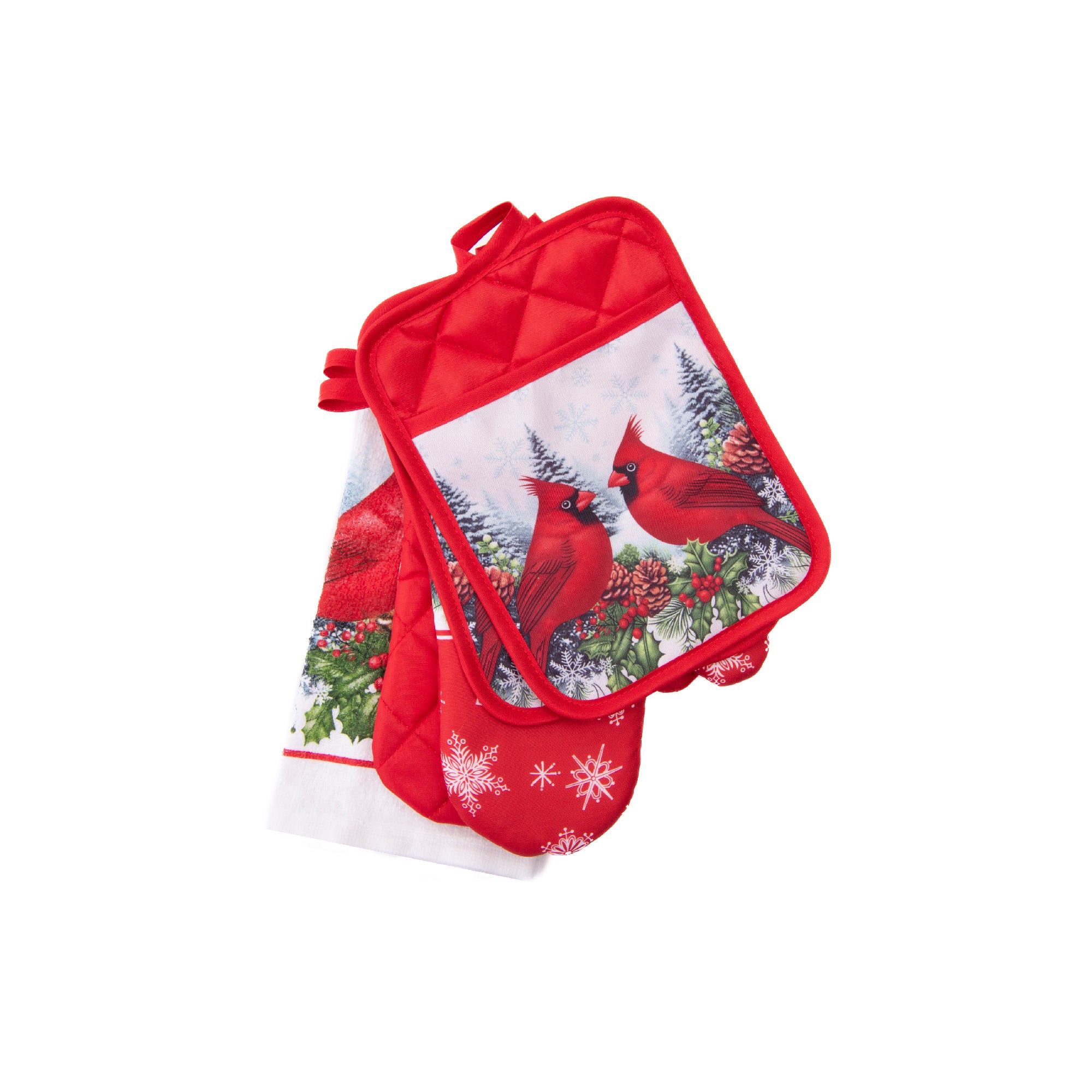 5 Piece Kitchen Set Double Cardinal, Christmas, Holiday Decor