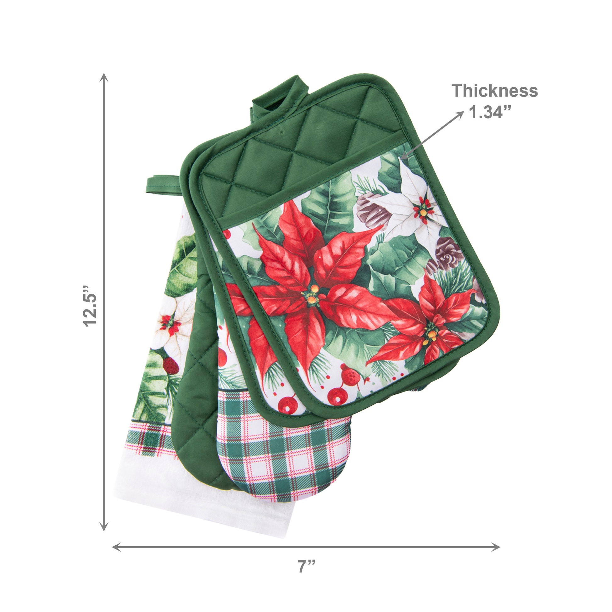 5 Piece Kitchen Set Blooming Poinsettia, Christmas, Holiday Decor