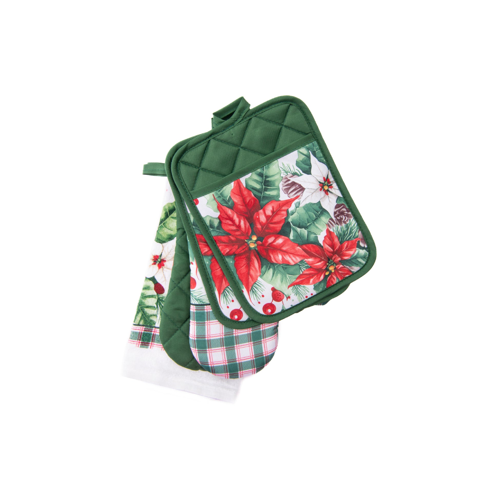 5 Piece Kitchen Set Blooming Poinsettia, Christmas, Holiday Decor