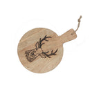 10" Mango Wood Round Reindeer Etched Cheese Board