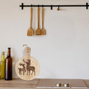 10" Mango Wood Round Two Reindeers Etched Cheese Board