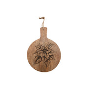 10" Mango Wood Round Etched Cheese Board Poinsettia, Christmas, Serving Tray, Holiday Decor