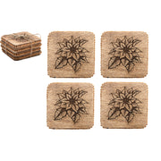 Beaded Square Etched Coasters Poinsettia Set of 4, Christmas, Holiday Decor