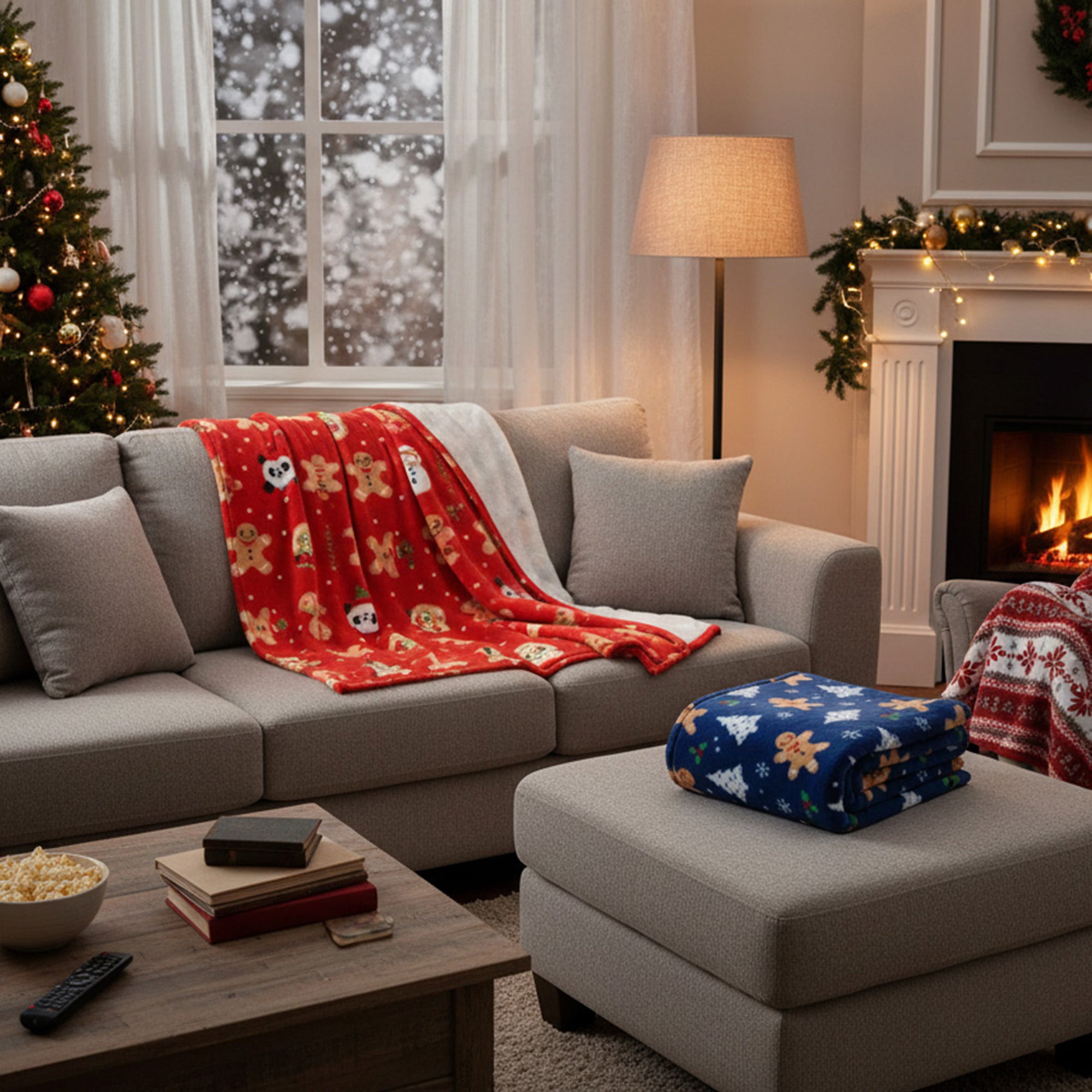Holiday Print Flannel Fleece Throw Assorted 59 X 79, Throw Blanket, Holiday Decor