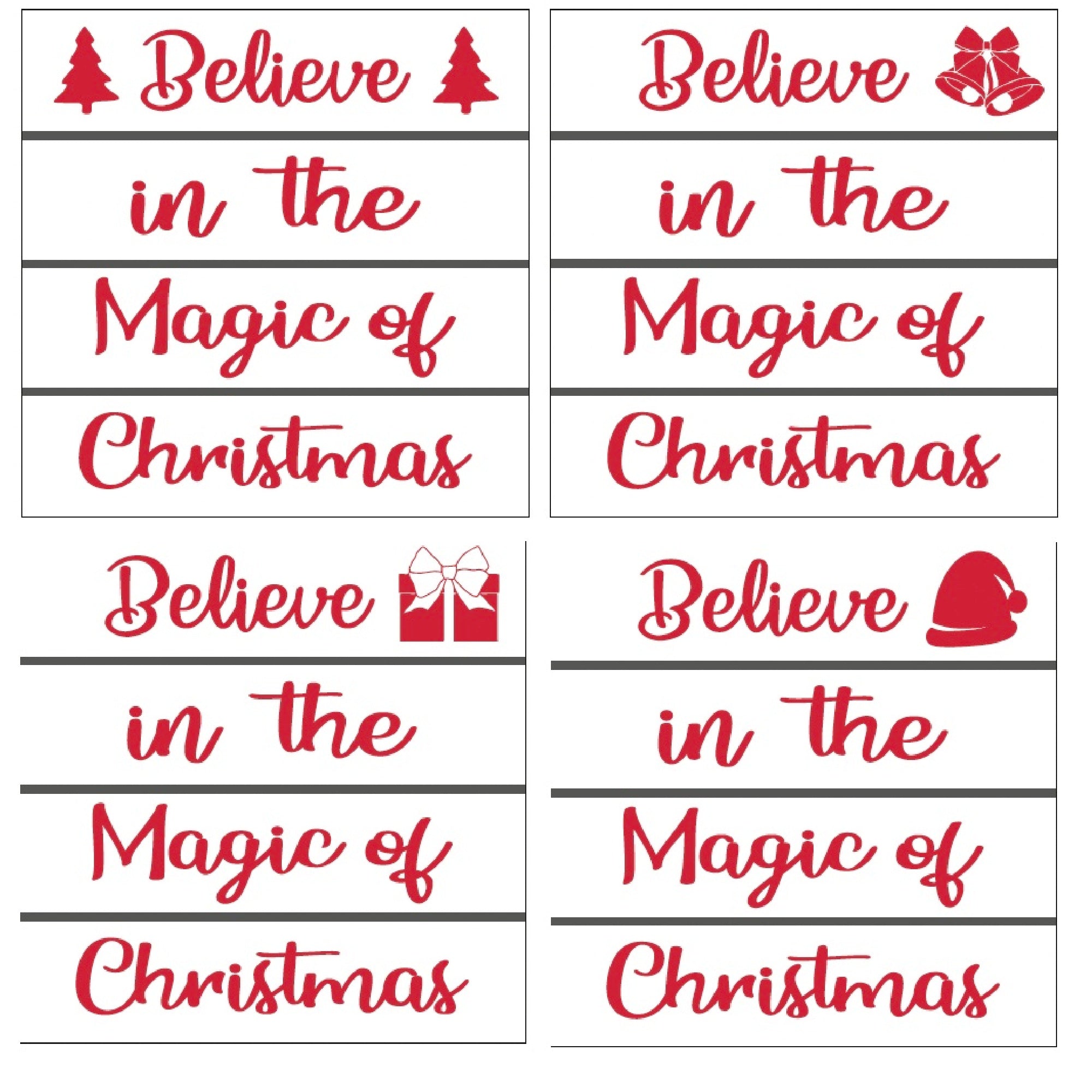 Set of 4 Wooden Enamel Coasters Believe In The Magic Of Christmas Holiday Drink Coasters