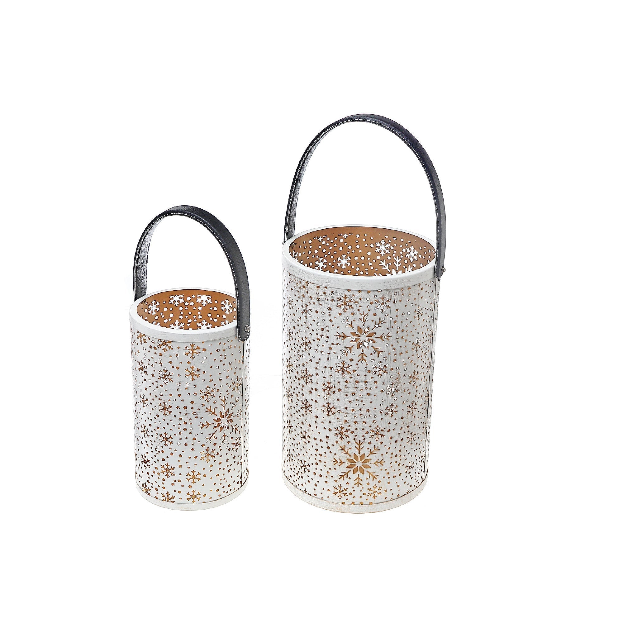 Christmas Metal Cutout Lantern Set Of 2 Snowflake, Holiday Candle Holder, Festive Home Decor