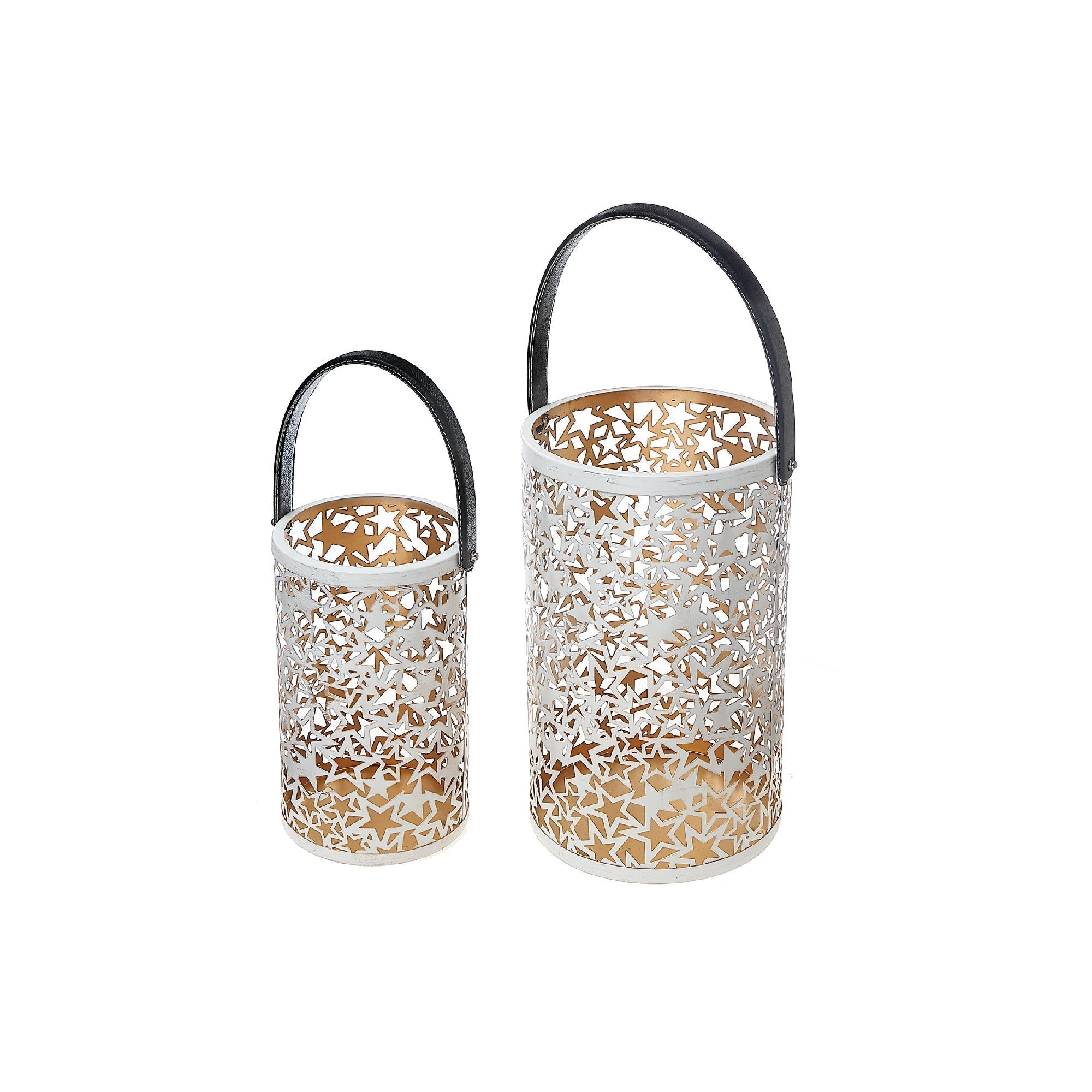 Christmas Metal Cutout Lantern Set Of 2 Star, Holiday Candle Holder, Festive Home Decor