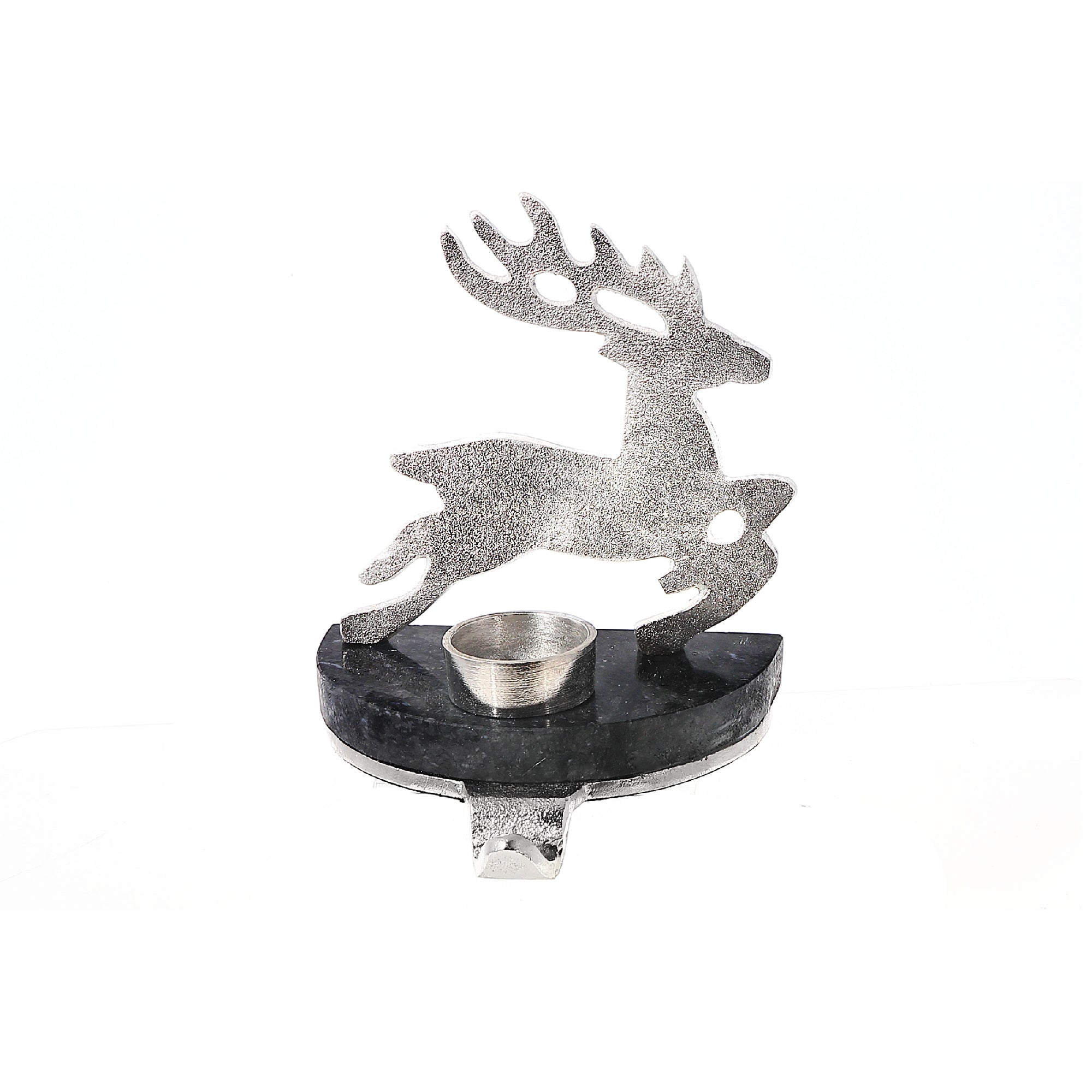 Christmas Reindeer Tealight Stocking Holder Silver, Holiday Table Decor, Festive Accent