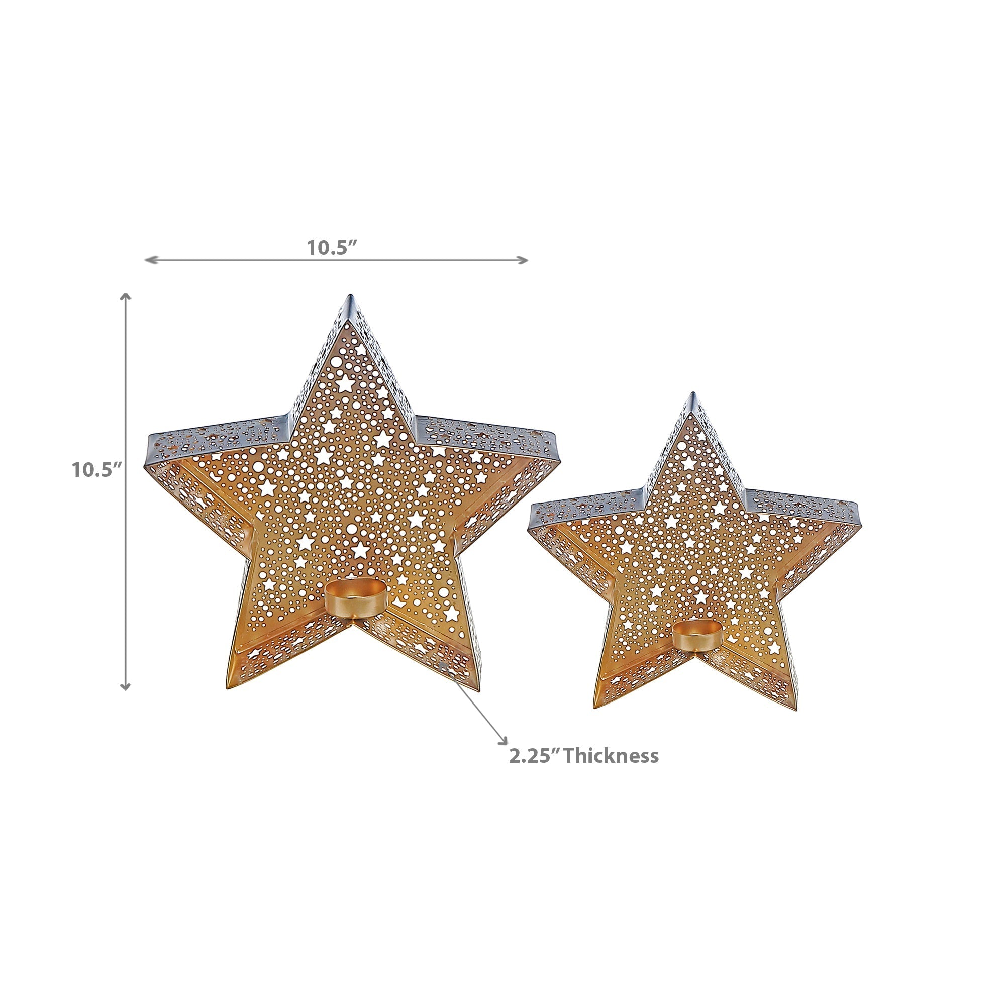 Metal Cutout Black Star Tealight Holder Set Of 2, Star Candle Holder, Rustic Candle Decor, Christmas Tabletop Decor