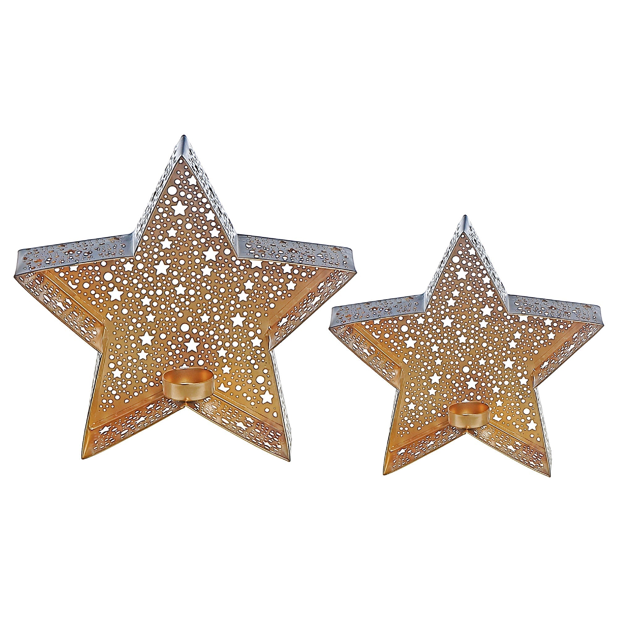 Metal Cutout Black Star Tealight Holder Set Of 2, Star Candle Holder, Rustic Candle Decor, Christmas Tabletop Decor