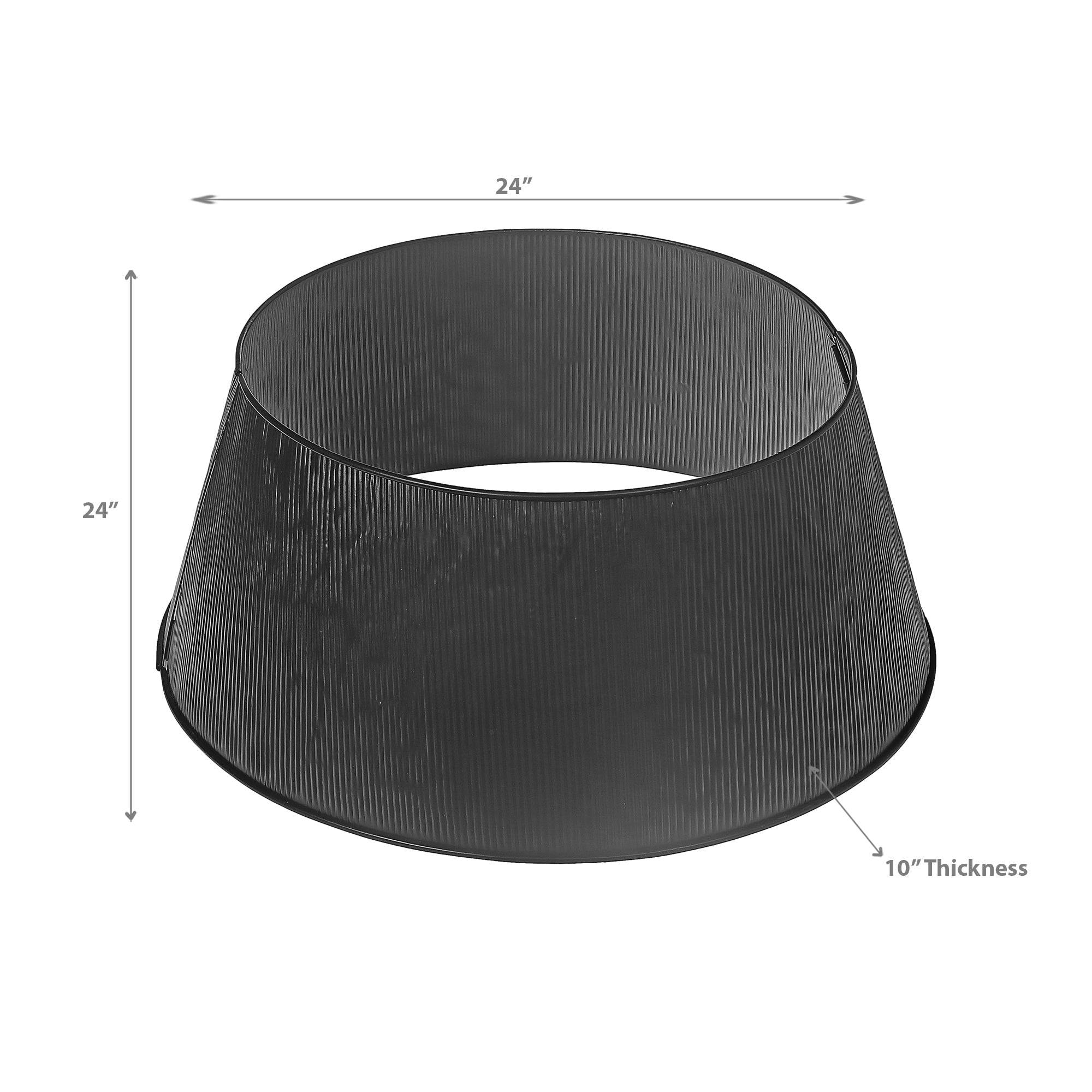 Black Metal Christmas Tree Collar with Stripe – Tree Base Cover, Holiday Decor