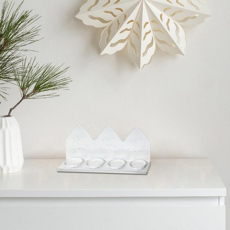 Metal Running Deer With 4 Tealight Holder (White)