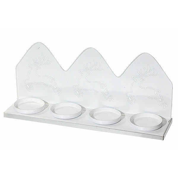 Metal Running Deer With 4 Tealight Holder (White)