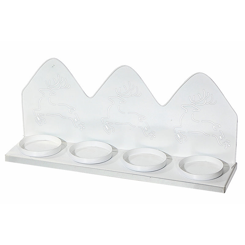 Metal Running Deer With 4 Tealight Holder (White)