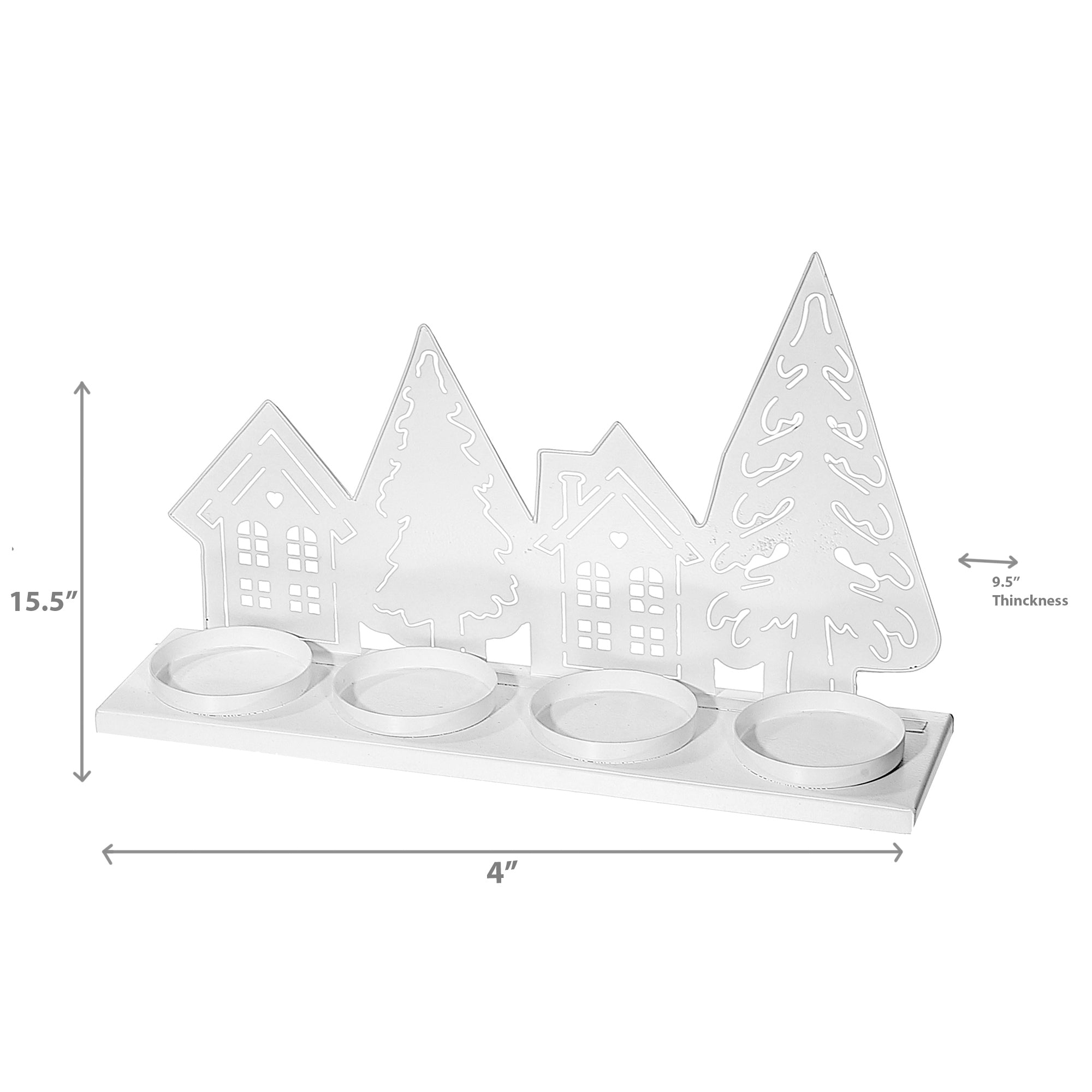 White Metal Tree and House with Four Tealight Candle Holder, Christmas Decor, Holiday Table Centerpiece, Festive Accent