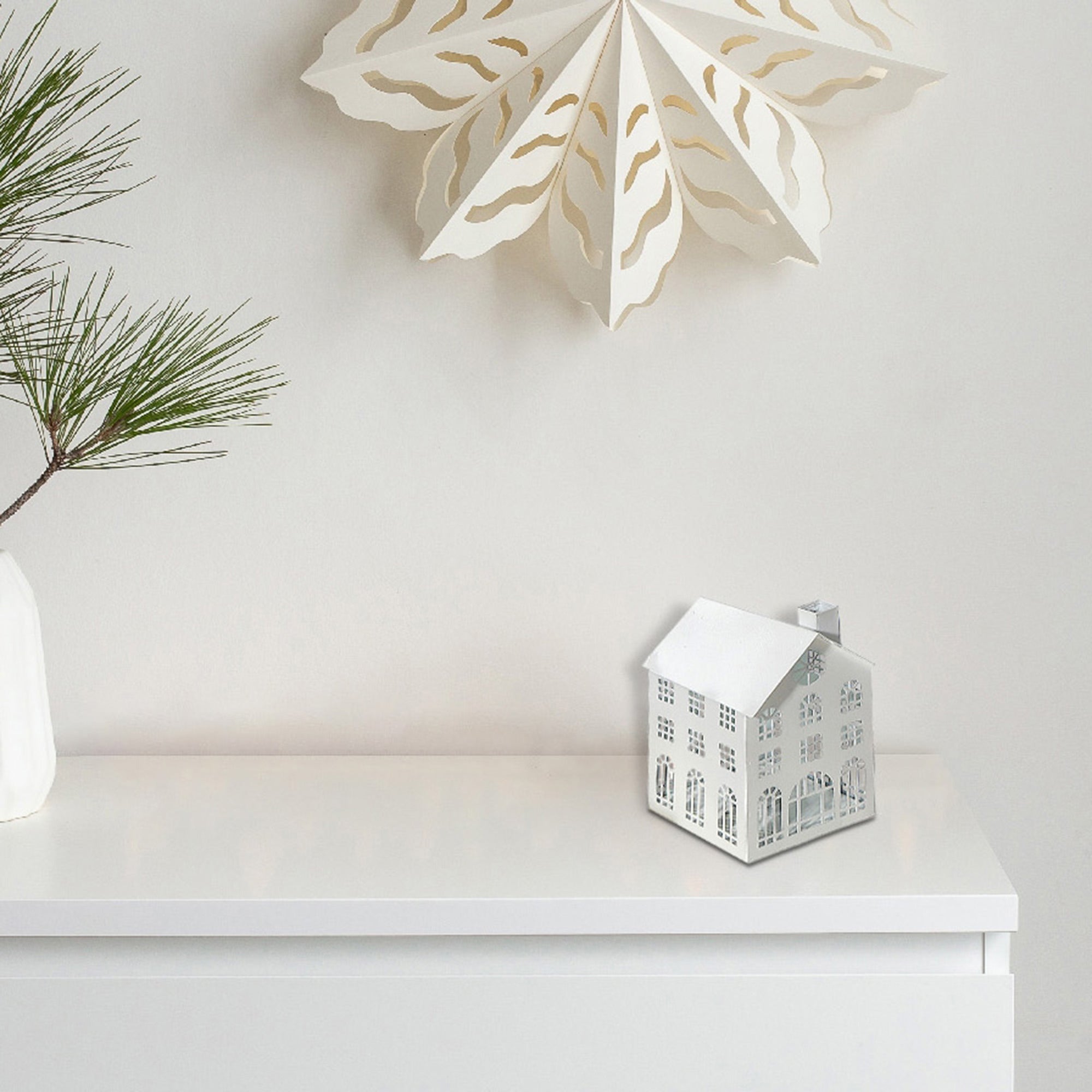 Large White Metal House Tealight Holder, Christmas Decor, Holiday Candle Accent, Festive Table Decor