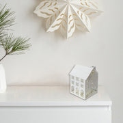 Medium White Metal House Tealight Holder, Christmas Decor, Holiday Candle Holder, Festive Table Accent
