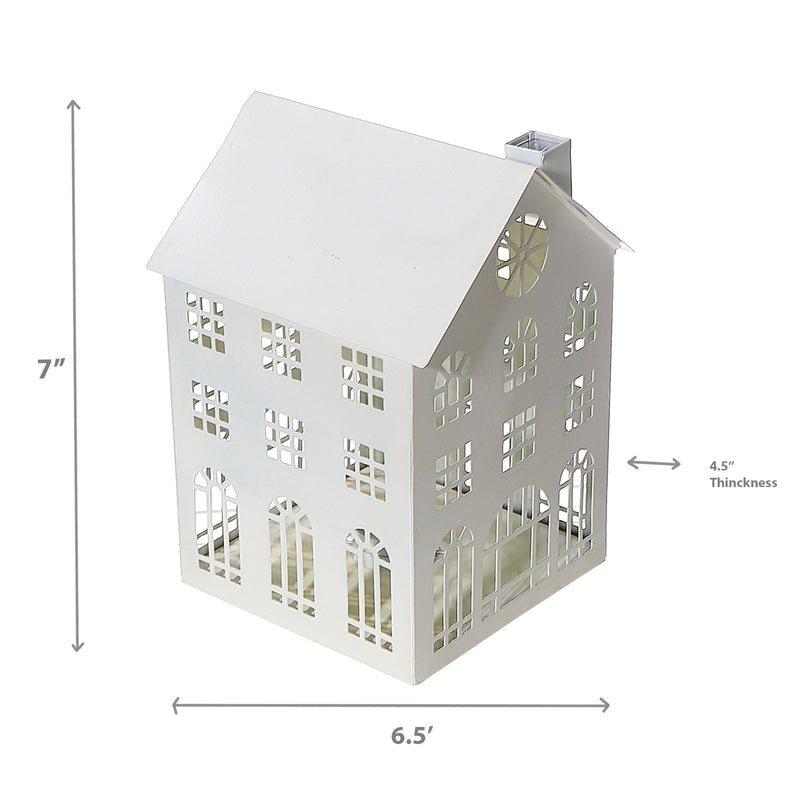 White Metal House Tealight Holder (Medium)