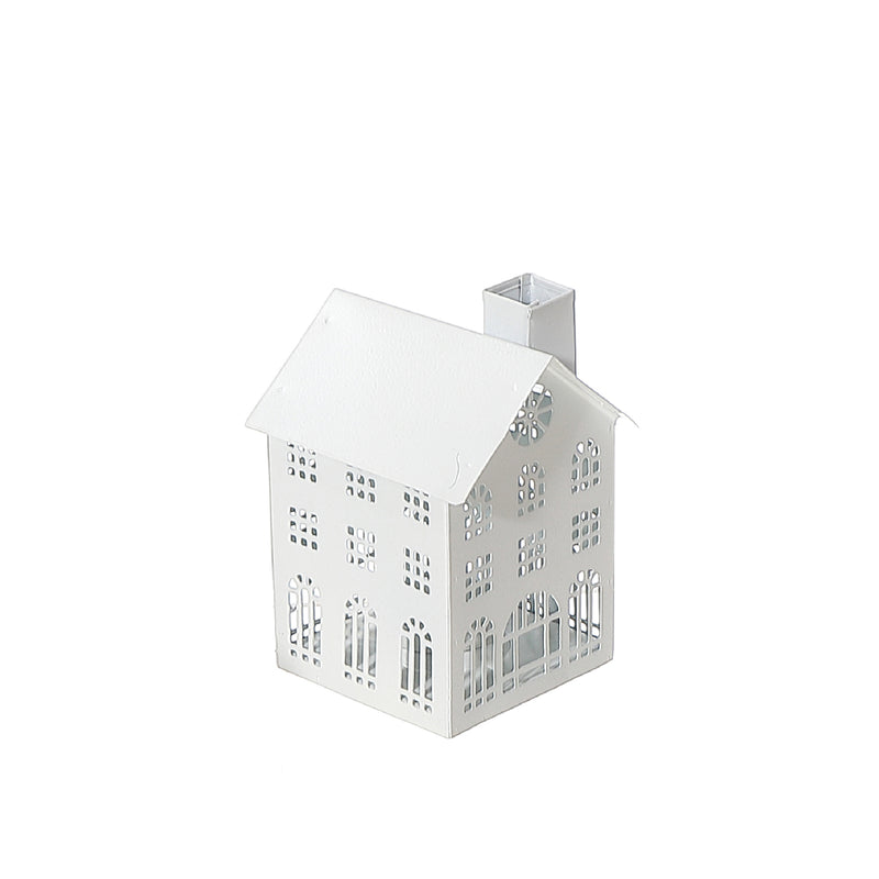 White Metal House Tealight Holder (Small) - Set of 2