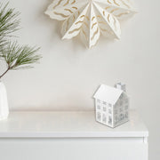 Small White Metal House Tealight Holder - Set of 2, Christmas Candle Decor, Holiday Table Accent, Festive Home Accent