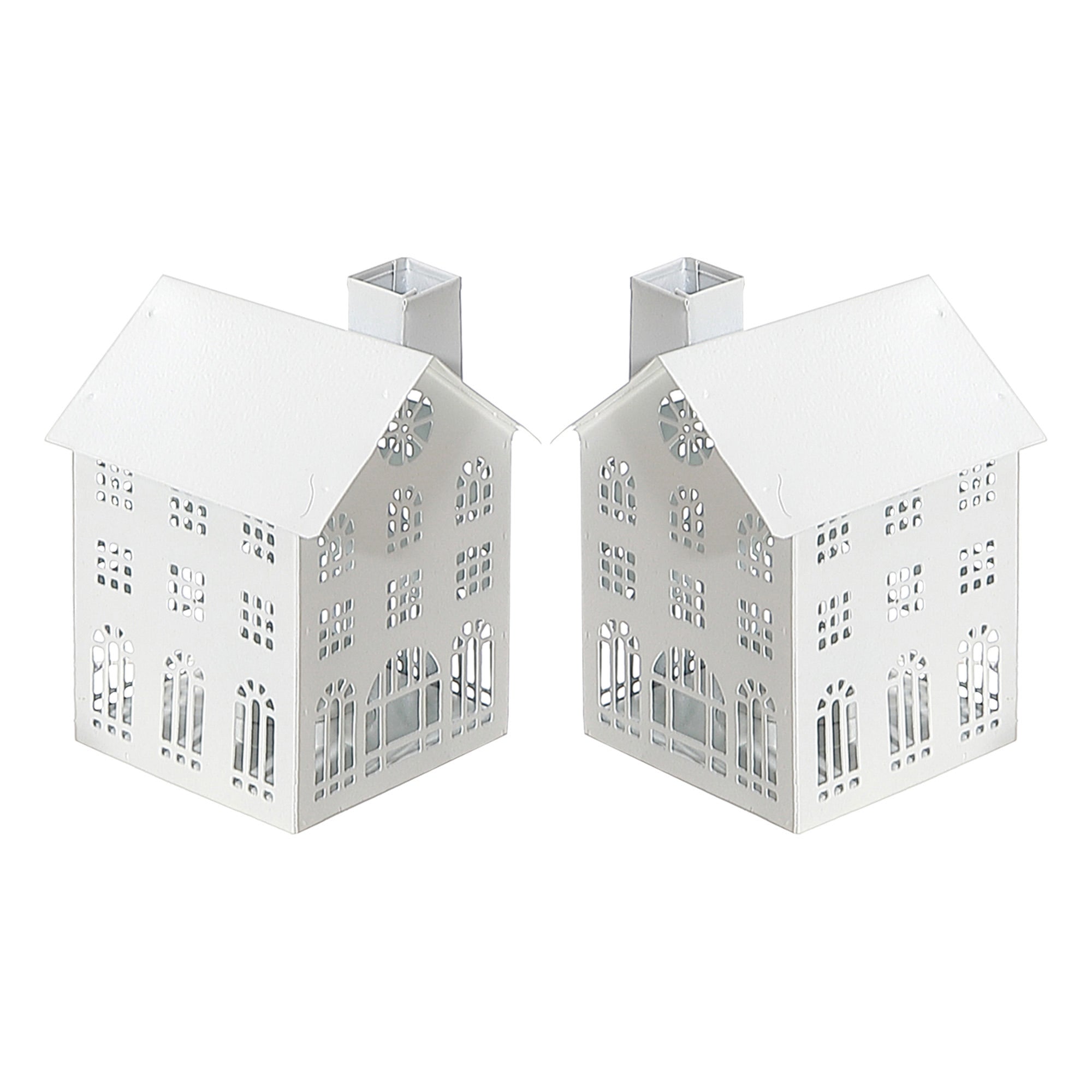 Small White Metal House Tealight Holder - Set of 2, Christmas Candle Decor, Holiday Table Accent, Festive Home Accent