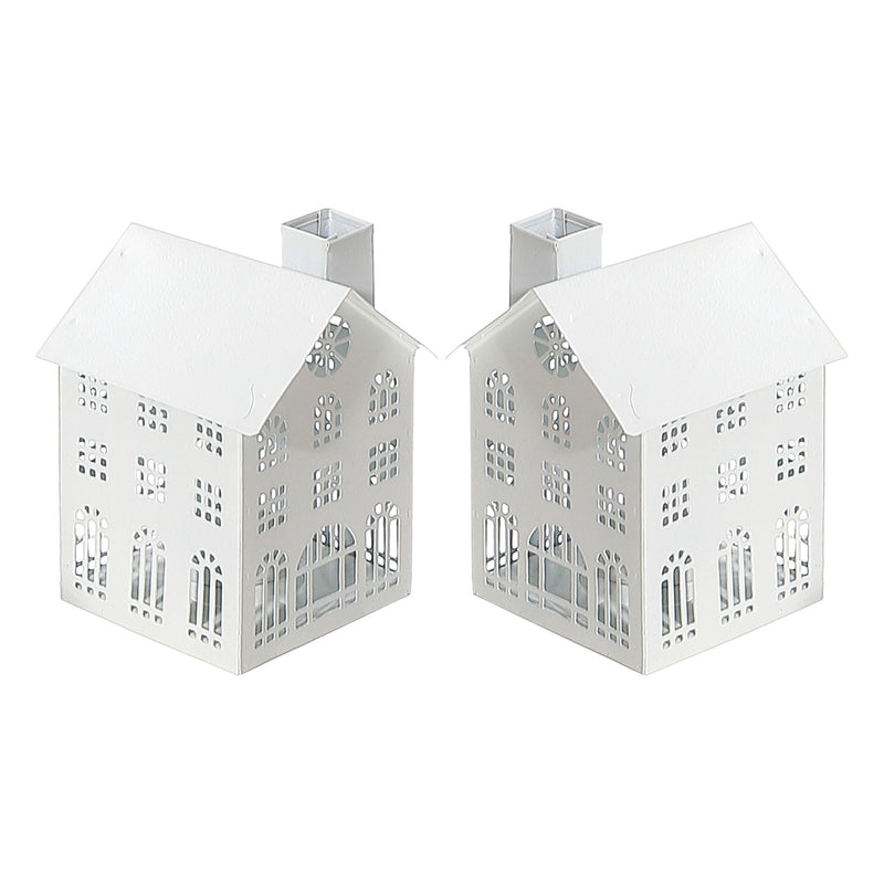 White Metal House Tealight Holder (Small) - Set of 2