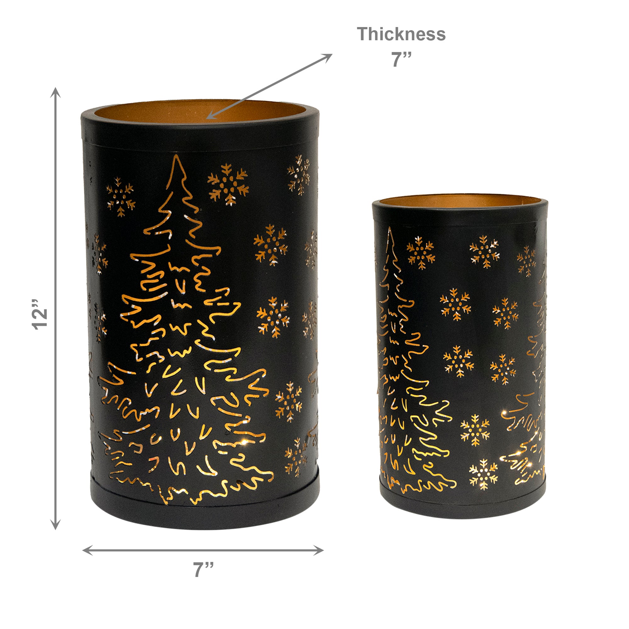 2 Piece Set of Metal Cutout Lantern Tree and Snowflakes, Christmas, Lantern, Holiday Decor