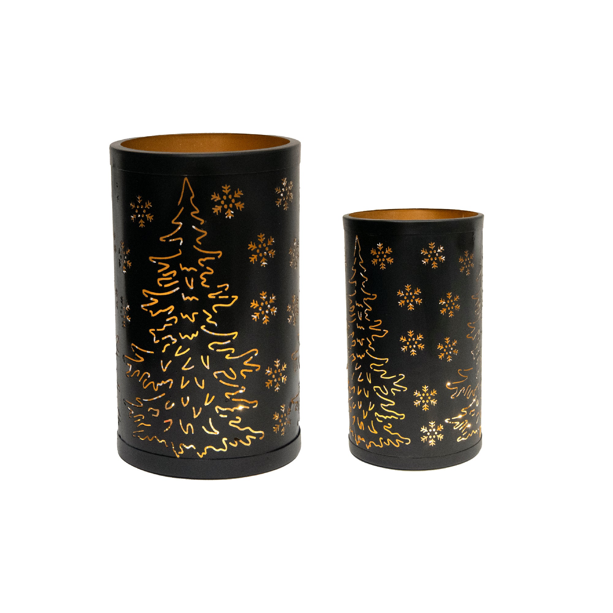 2 Piece Set of Metal Cutout Lantern Tree and Snowflakes, Christmas, Lantern, Holiday Decor