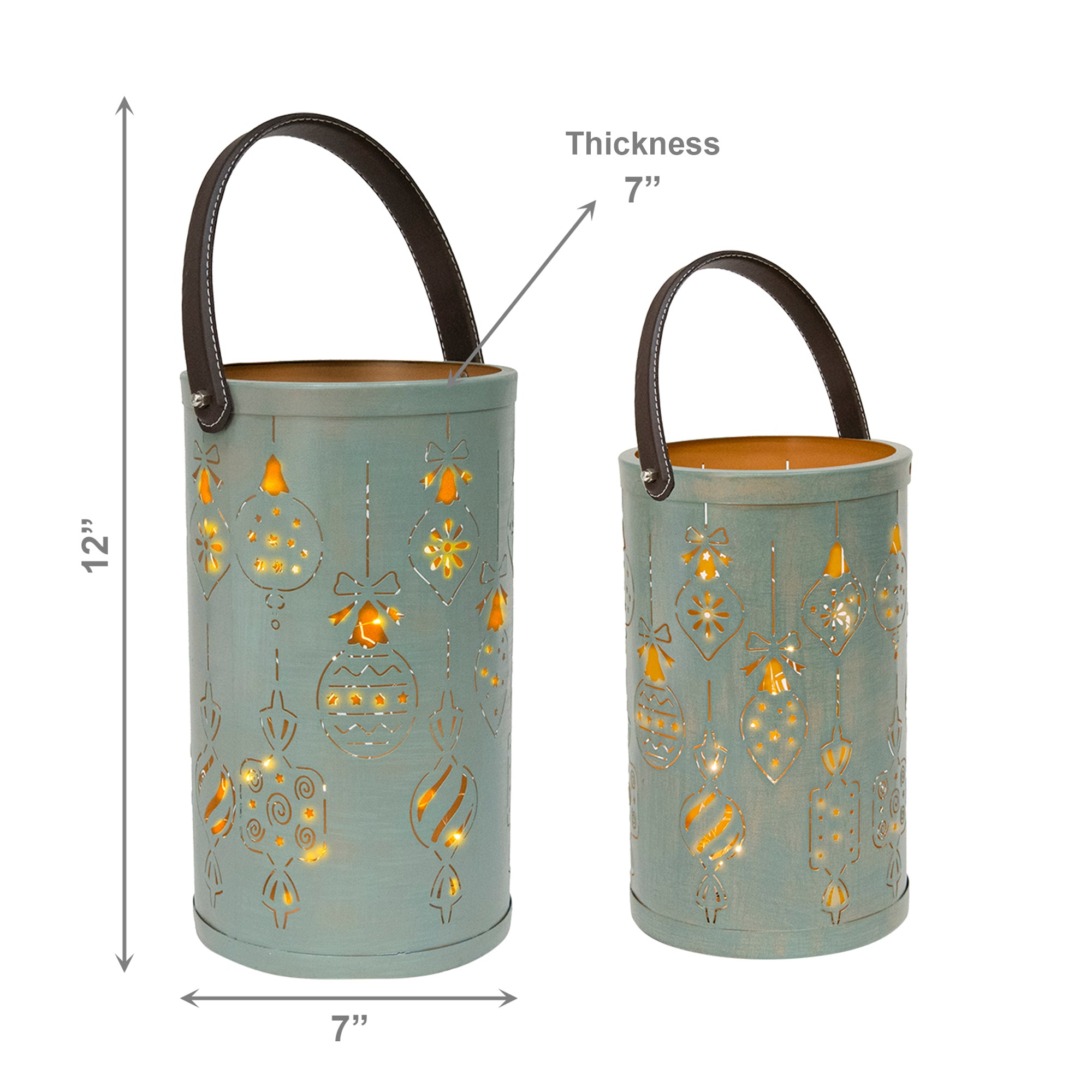 2 Piece Set of Metal Cutout Lantern Ornaments, Lantern, Holiday Decor