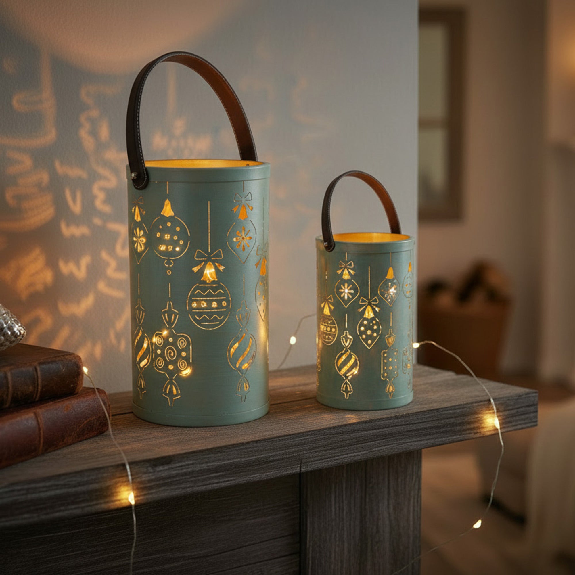 2 Piece Set of Metal Cutout Lantern Ornaments, Lantern, Holiday Decor