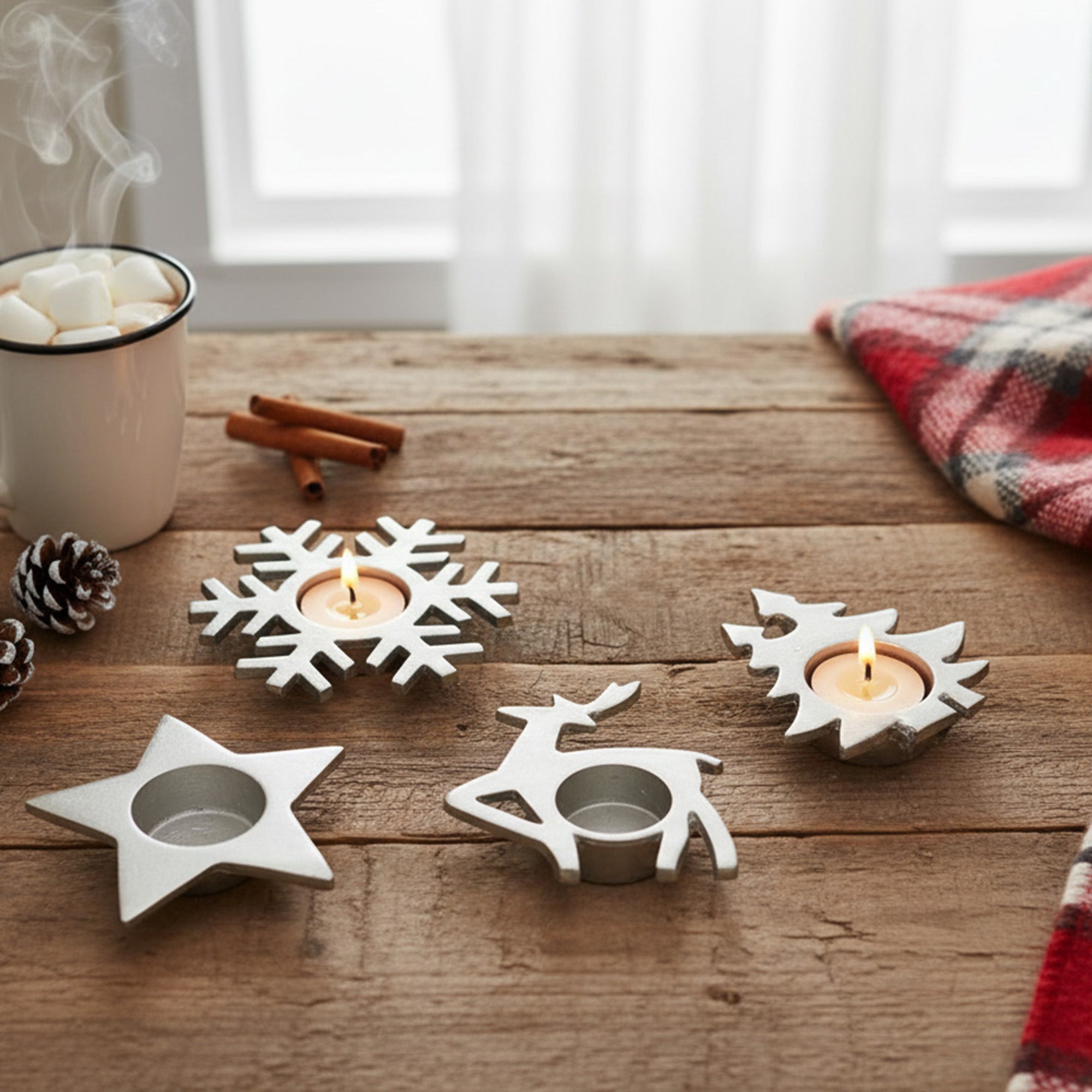Silver Metal Tealight Holder Assorted, Candle Holder, Holiday Decor- Set of 4