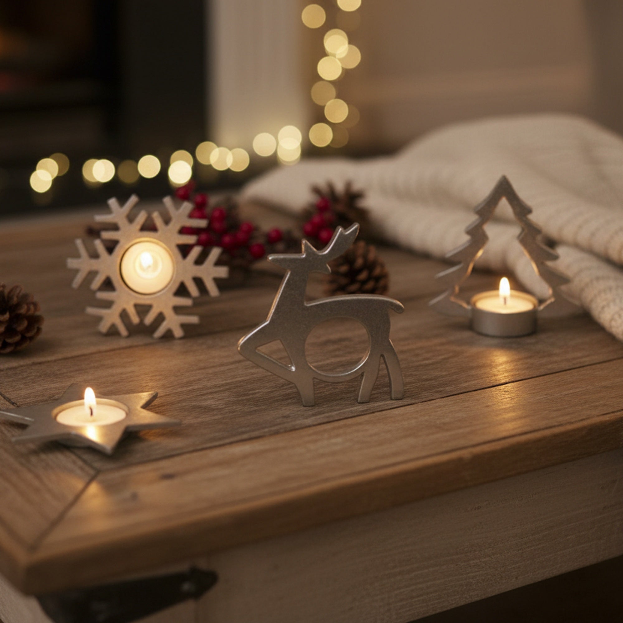 Silver Metal Tealight Holder Assorted, Candle Holder, Holiday Decor- Set of 4