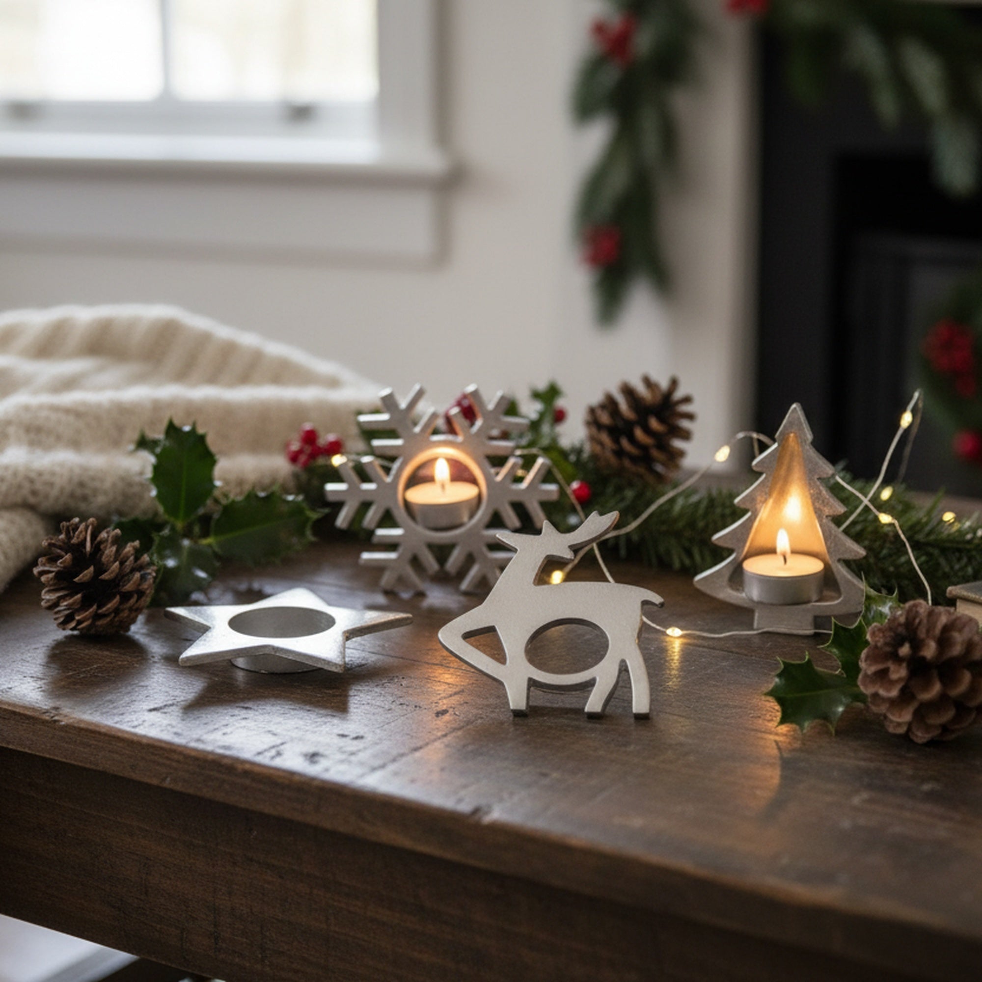 Silver Metal Tealight Holder Assorted, Candle Holder, Holiday Decor- Set of 4