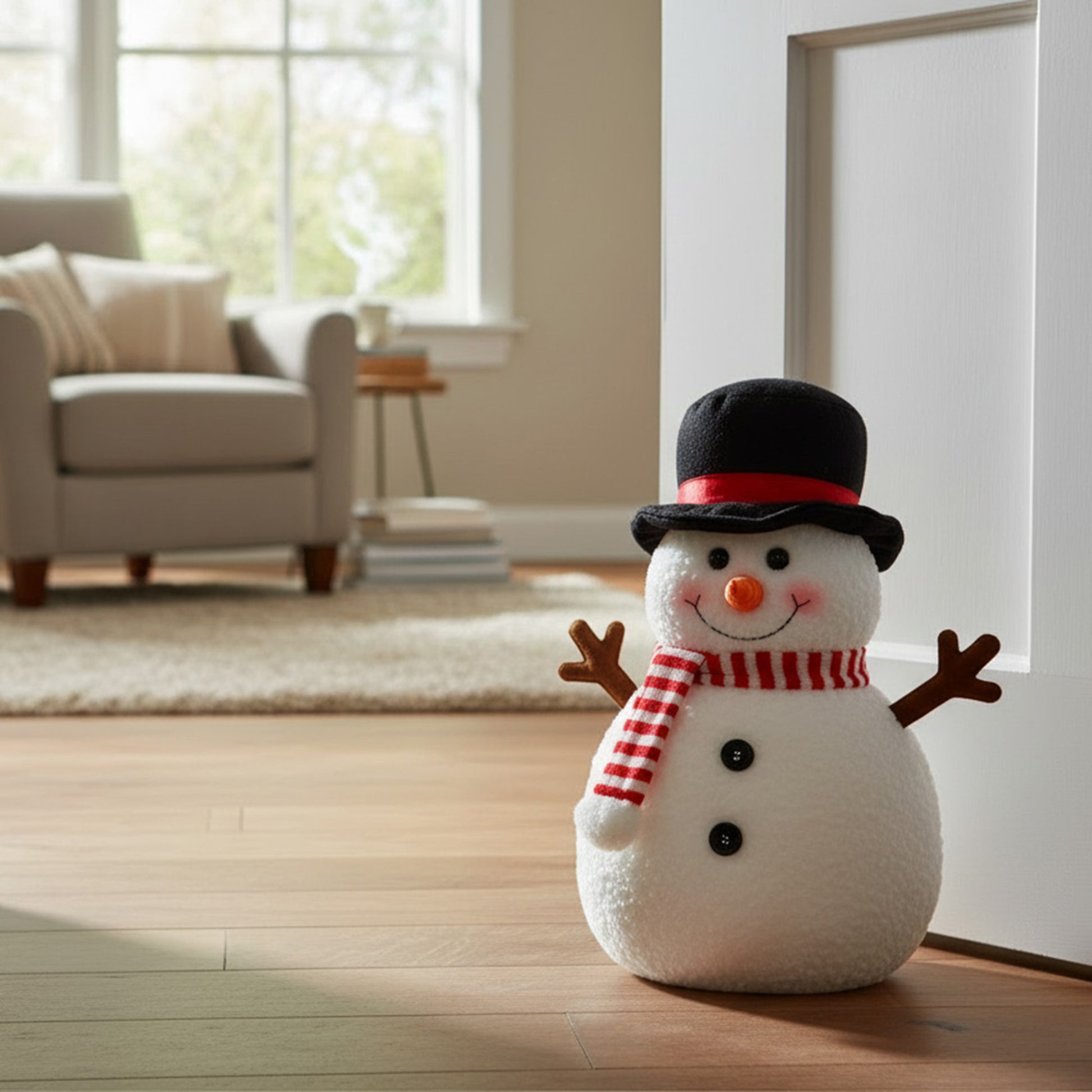Door Stopper Snowman with Striped Scarf, Christmas, Door Stopper, Holiday Decor