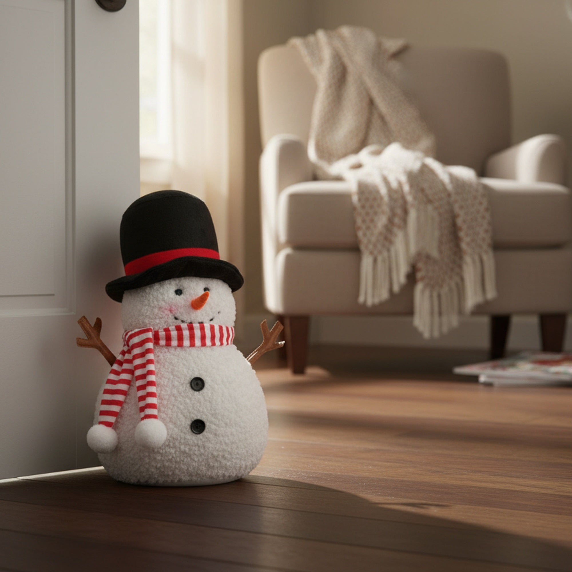 Door Stopper Snowman with Striped Scarf, Christmas, Door Stopper, Holiday Decor